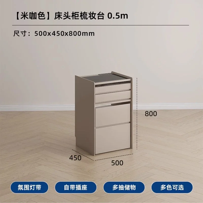 Storage & Organization - โต๊ะข้างเตียงไม้เนื้อแข็งแบบมินิมอล พร้อมโต๊ะเครื่องแป้งในตัว ตู้เก็บของขนาดเล็กข้างเตียงในห้องนอน โต๊ะแต่งหน้า