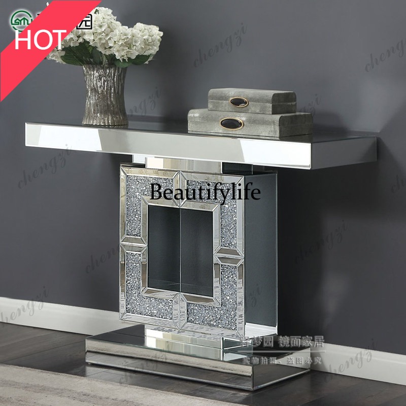 Storage & Organization - 9344 โต๊ะทางเข้าสไตล์ยุโรป, หรูหราเบาๆ, ชั้นวางของแบบมีฉากกั้นสำหรับห้องนั่งเล่นที่ทันสมัย, โต๊ะทางเข้าติดผนังพร้อมกระจก