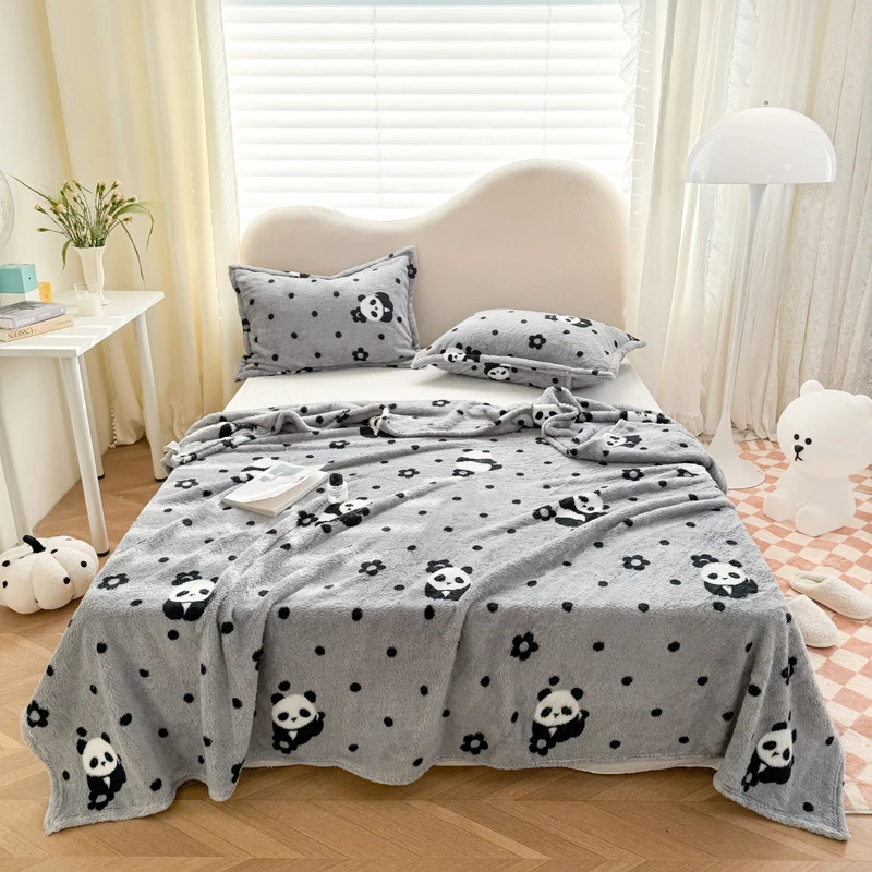 Fluffy Fleece Comforter King Size - ผ้าห่มขนปุยนุ่มพิมพ์ลายแพนด้า ผ้าฟลีซนุ่มอุ่น สำหรับโซฟา เตียงเดี่ยว ควีนไซส์ คิงไซส์