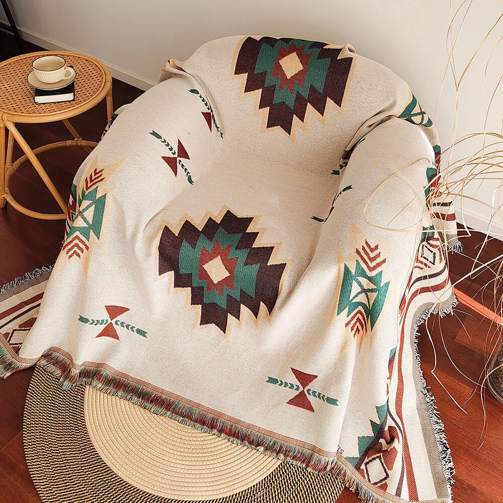 ผ้าห่มโบโฮลายแอซเท็กขนาดใหญ่พิ - Boho Throw Blanket Fringe บทวิจารณ์และราคา