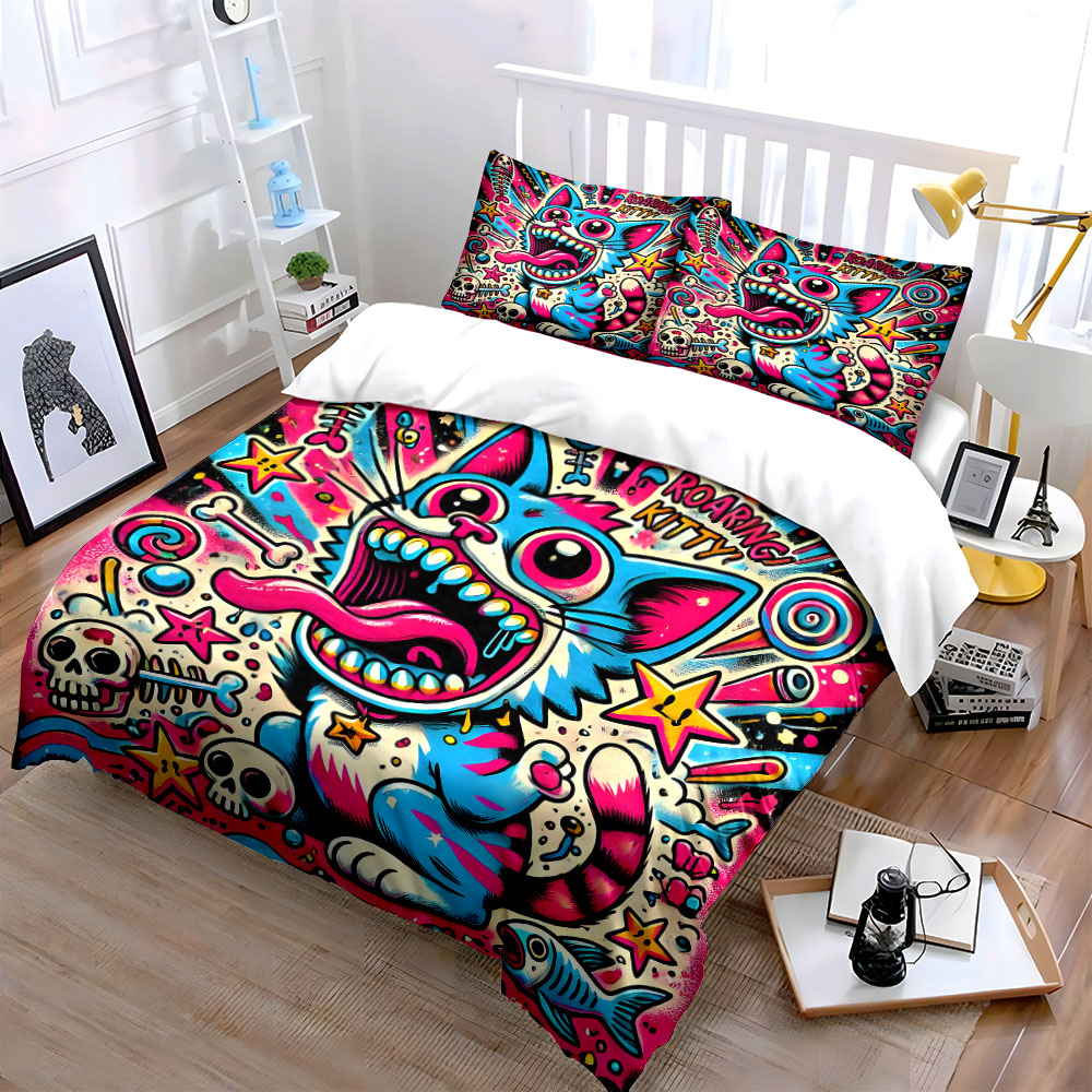 ชุดผ้าห่มลายแมวคำรามสไตล์ป๊อปก - Duvet Cover Sets With Zipper บทวิจารณ์และราคา