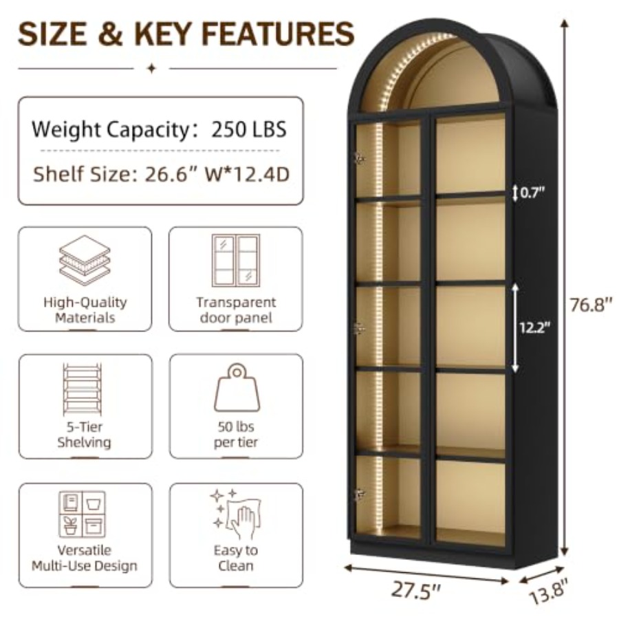 ตู้โชว์ทรงโค้งสำหรับห้องนั่งเล - Lighting บทวิจารณ์และราคา
