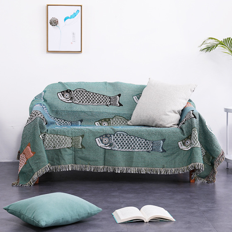 ผ้าห่มทอแจ็คการ์ดลายปลาคาร์ฟ ผ - Boho Throw Blanket Fringe บทวิจารณ์และราคา